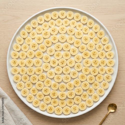 Banana Slices in Geometric Circular Pattern Top View Symmetrical Minimal Food Background Aesthetic Design Photography