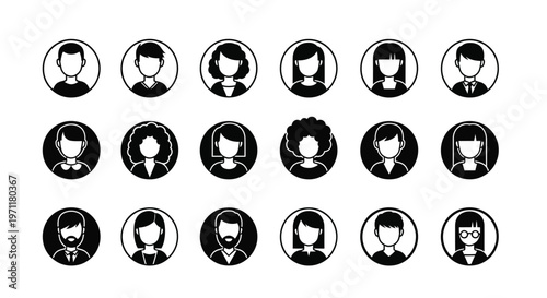 Set of diverse user profile icons representing different individuals in a modern and clean design style