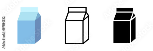 牛乳パックアイコンセット シンプルなミルクカートンの食品・飲料パッケージUIベクター素材 / Milk carton icon set simple dairy packaging food drink UI vector
