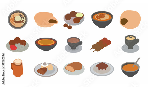 Authentic Egyptian food vector set with traditional dishes collection isolated on white background