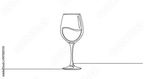 An illustration of a wine glass filled with liquid on a table