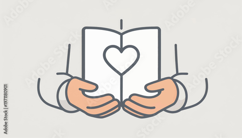 Hands Holding Open Book with Heart.