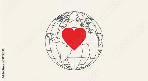Red Heart on Globe Illustration.