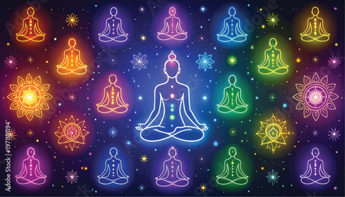 Meditating Person with Rainbow Colored Energy.