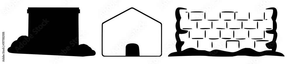 Obraz premium Basement icon set with solid black silhouette on white background featuring architectural, interior, design with minimalist and outline