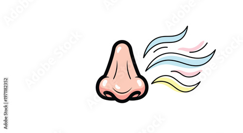 Cartoon nose smelling colorful scents in playful illustration for advertising
