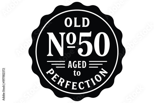Vintage whiskey label design with Old No 50 aged to perfection on white background