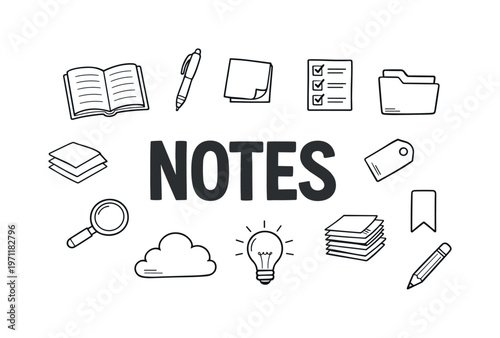 Simple note taking and idea capturing system concept centered on quickly recording thoughts, organizing notes and building a structured personal