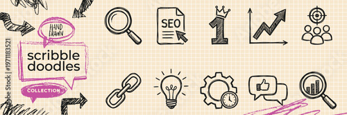 Hand Drawn Restaurant Dining and Cooking Food Doodle Icon Set with Pizza Coffee Cup Chef Menu and Culinary Meal Sketches for Fast Food Cafe Vector EPS