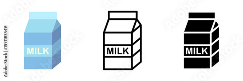牛乳パックアイコンセット ミルクカートンの食品・飲料シンボル シンプルベクター素材 / Milk carton icon set dairy drink packaging simple vector