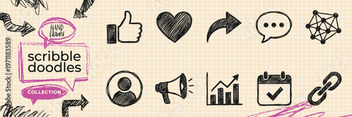 Hand Drawn Science Laboratory and Chemistry Research Doodle Icon Set with Physics Atom Microscope Flask and Medical Test Sketches for Education Vector EPS