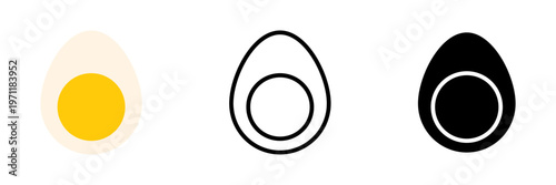 卵アイコンセット 食品・朝食を表すシンプルなカラー・線画・シルエットベクター素材 / Egg icon set food breakfast simple outline silhouette vector