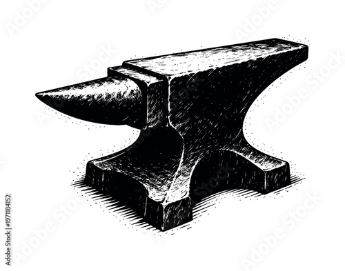 A heavy anvil shown in three-quarter perspective, angled so the flat striking face, horn, and base are all visible, filling most of the frame with a