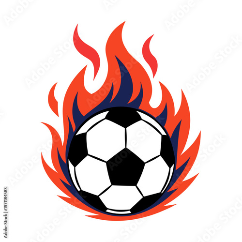 Soccer ball engulfed in fiery flames symbolizing passion and intense competition in sports