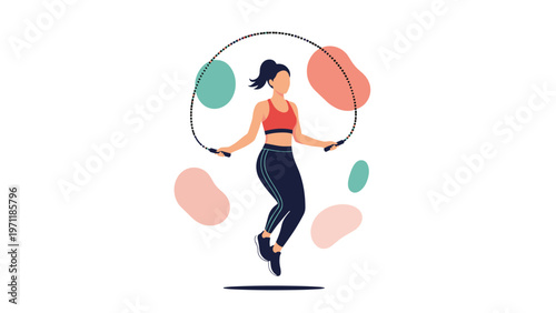 Fit young woman in athletic clothing performing jump rope exercises for a cardio fitness workout at the local health club gym.