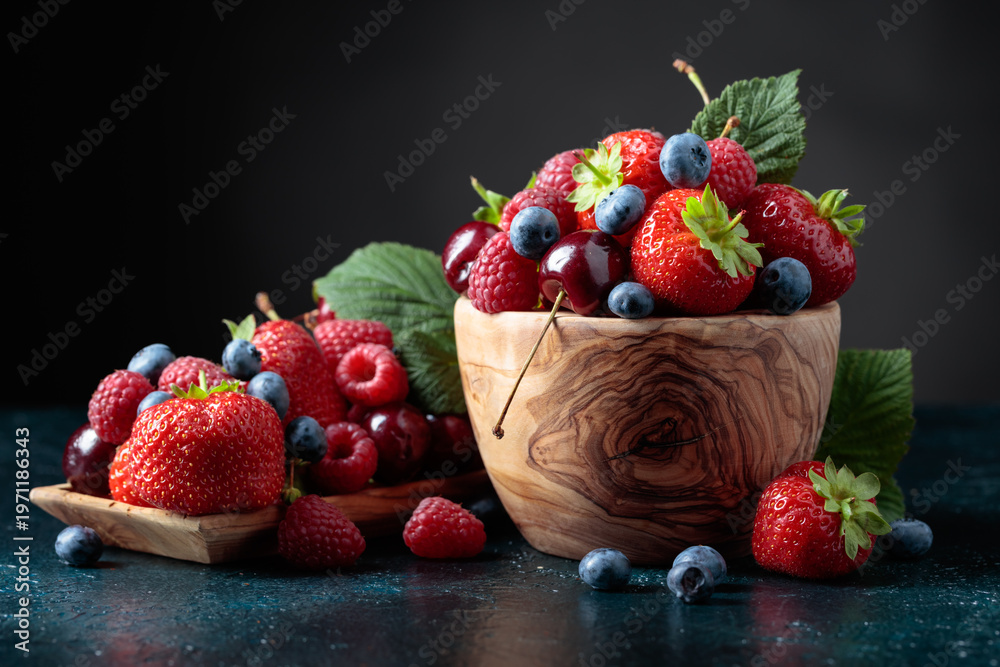 Fototapeta premium Berries close-up colorful assorted mix.