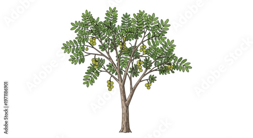 Illustration of an Amla Tree with Ripe Indian Gooseberry Fruits