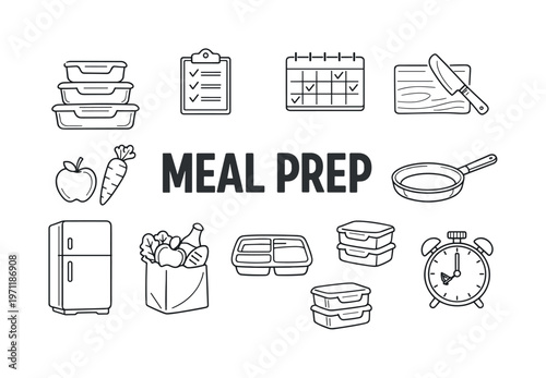 Simple meal prep planning and weekly food organization concept centered on preparing meals in advance, structuring nutrition and maintaining healthy