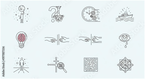 Conceptual illustrations of various ideas, concepts, and symbols in a minimalist style.