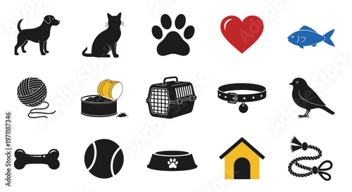 Set of playful and cute pet icons and graphics for animal lovers