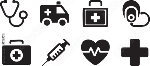 Foto Minimalist line art icon of a doctor, stethoscope around neck, clean simple line