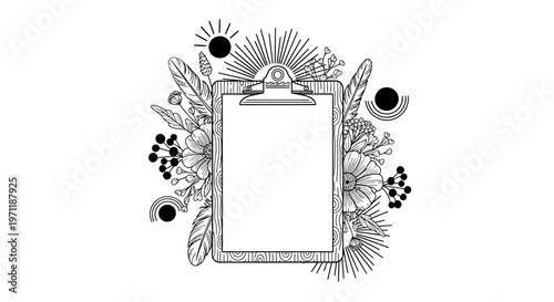 A clipboard with a floral design.