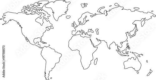 world, map, outline, geography, continent, country, earth, atlas, global, international, vector, graphic, design, border, line, black, white, monochrome, illustration, artwork