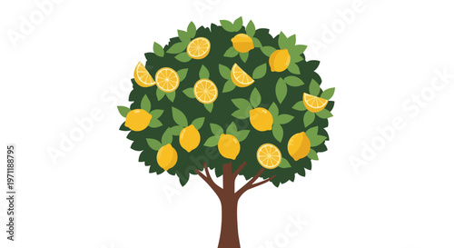 Vector illustration of a lemon tree with fresh yellow fruits and green leaves