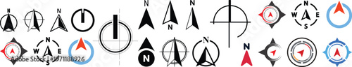 North arrow icon set. GPS north pointer for navigation signs. Compass north arrow.PNG Minimalist compass arrow north.north arrow vector icon . n direction sign .Map navigation and location marker icon
