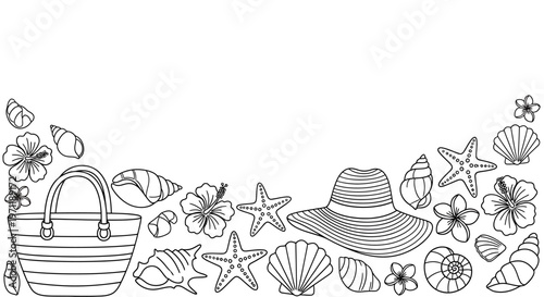 Black and white beach accessories illustration.