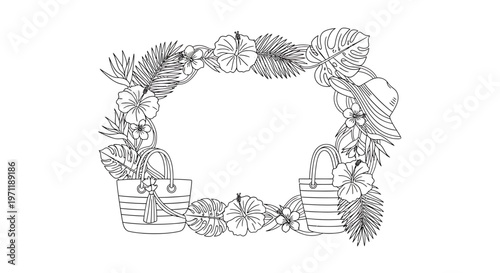 Black and white illustration of a plant and gardening tools border.