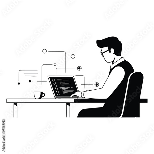 business woman coding on laptop