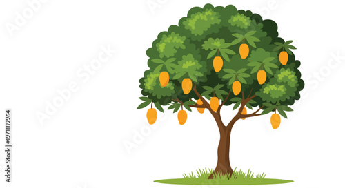 Cartoon Mango Tree Illustration with Ripe Yellow Fruits