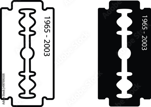 Vintage razor blade icon set in outline and solid style isolated on background