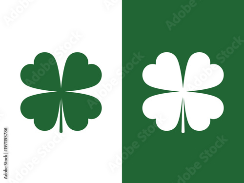 A graphic design featuring two four-leaf clovers on a white and green background for St. Patrick's Day