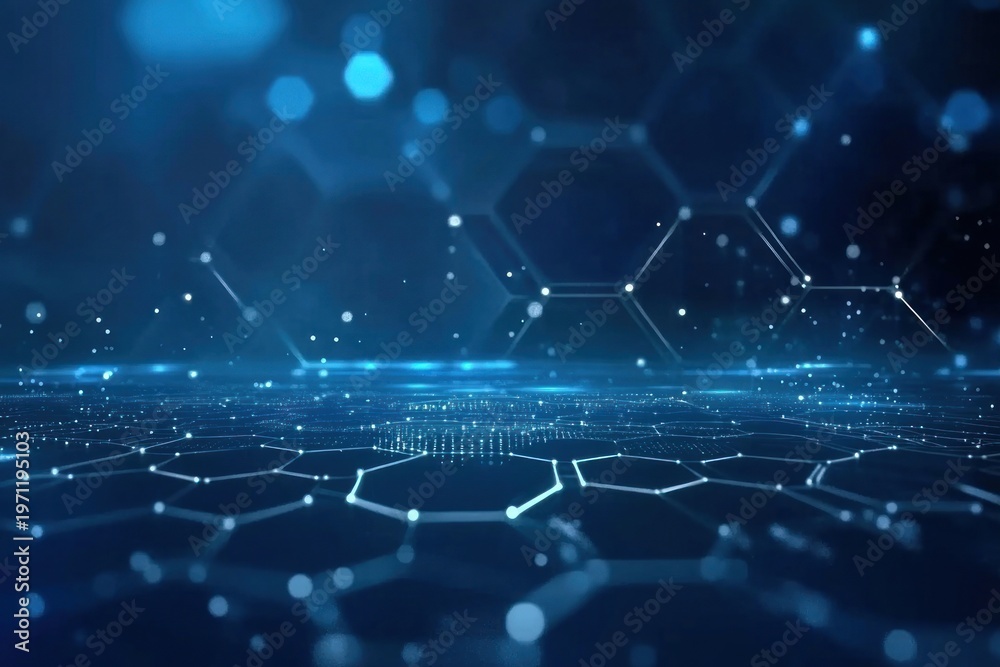 Obraz premium Digital background with hexagons and glowing lights technology data visualization.