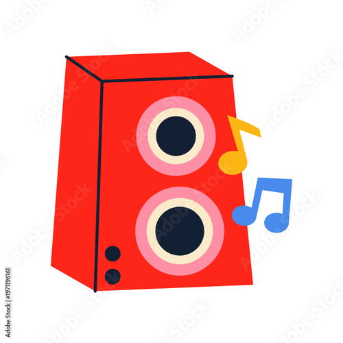Colorful flat illustration of portable speaker. Music listening concept.