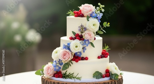 Elegant Three Tier Floral Wedding Cake