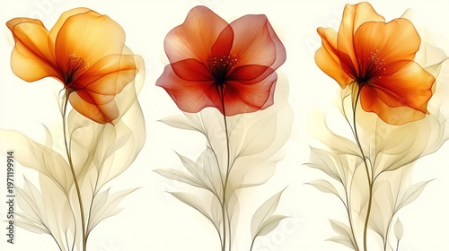 Elegant Trio of Translucent Floral Artworks