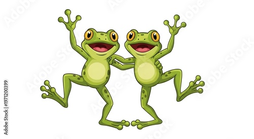 Two Happy Frogs Dancing Together Joyfully.