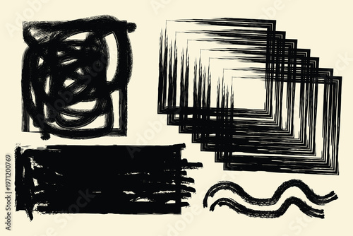 Abstract black and white sketch geometric and organic forms