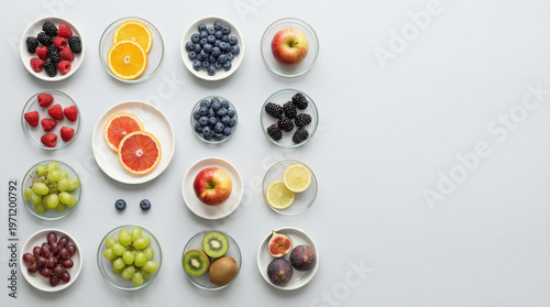 Fresh fruits arranged in bowls for food processing in an agriculture supply chain setting