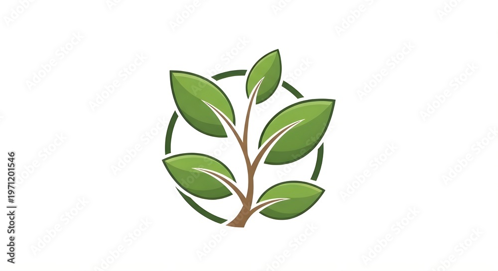 Fototapeta premium Vector illustration of a stylized green tree with lush leaves inside a circular frame