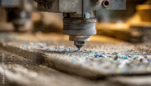 An industrial cnc machine cutting a metallic surface with precision and high-substance motion