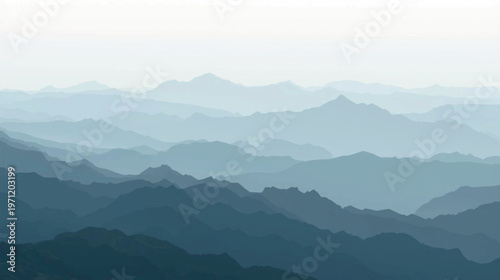 Misty Blue Layered Mountain Landscape Background