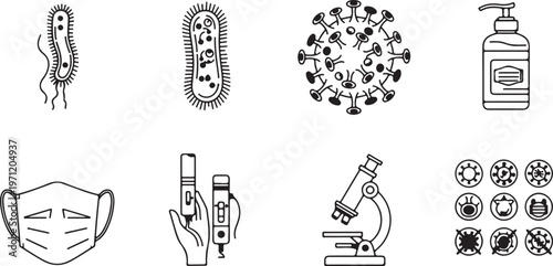 Illustrations of microbes and medical equipment