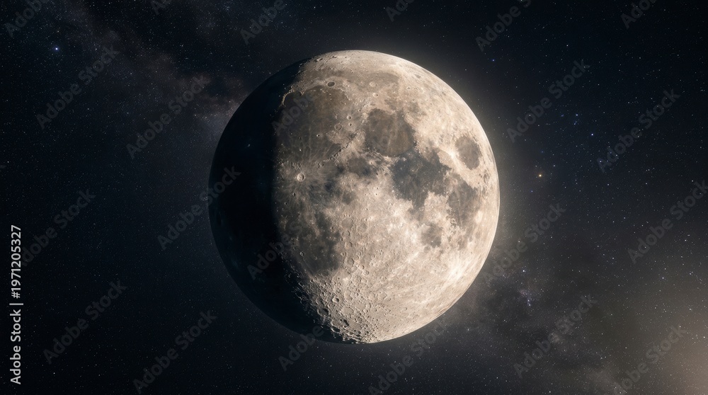 Fototapeta premium Moon Full of Craters in a Starry Galaxy Sky