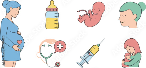 Pregnancy and childbirth medical illustrations