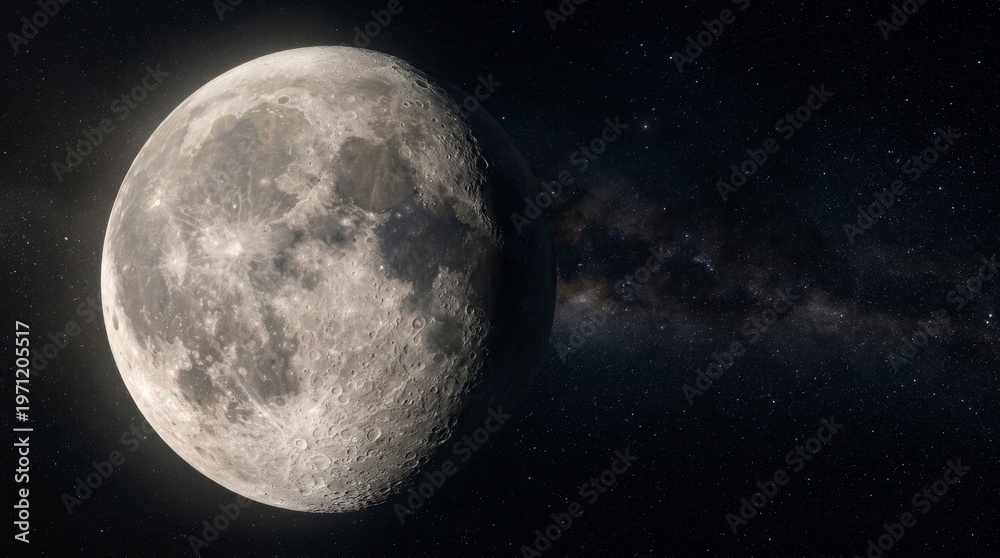 Obraz premium Moon Illuminating Against Dark Starry Cosmic Sky