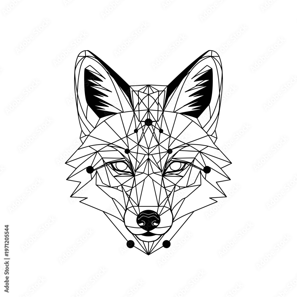 Fototapeta premium Geometric Fox Head Illustration, Low Poly Animal Art, Minimalist Line Drawing